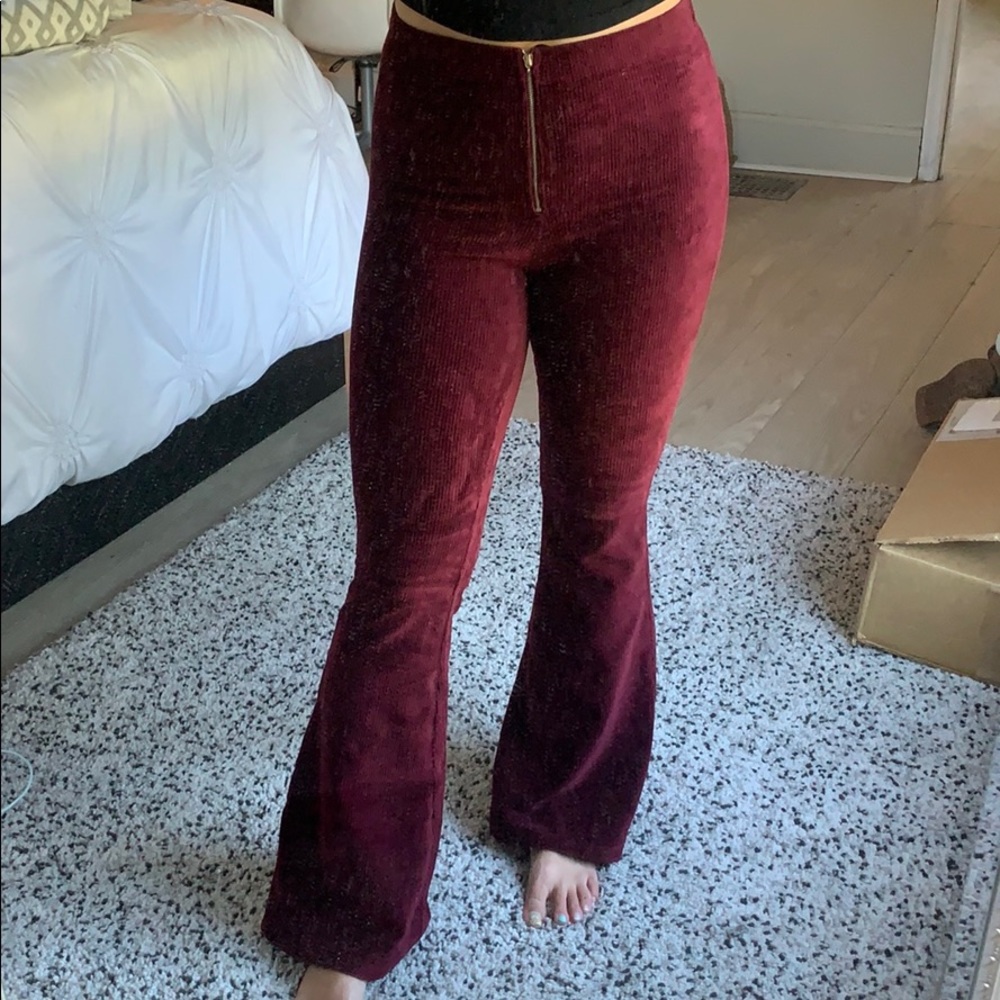 Forever 21 High Wasted Red Velvet Flare Pants